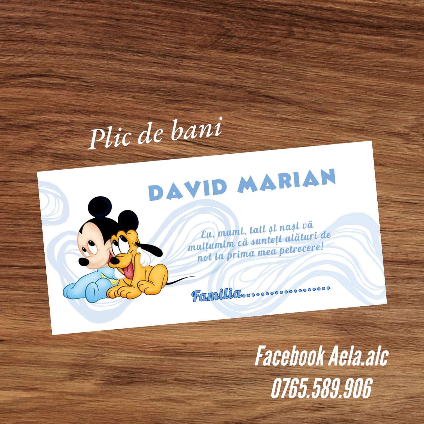 Plic de bani botez bebe mickey si pluto cod 25