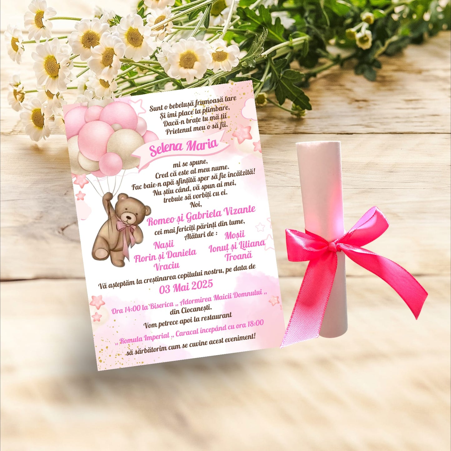 Invitație botez fetita ursulet