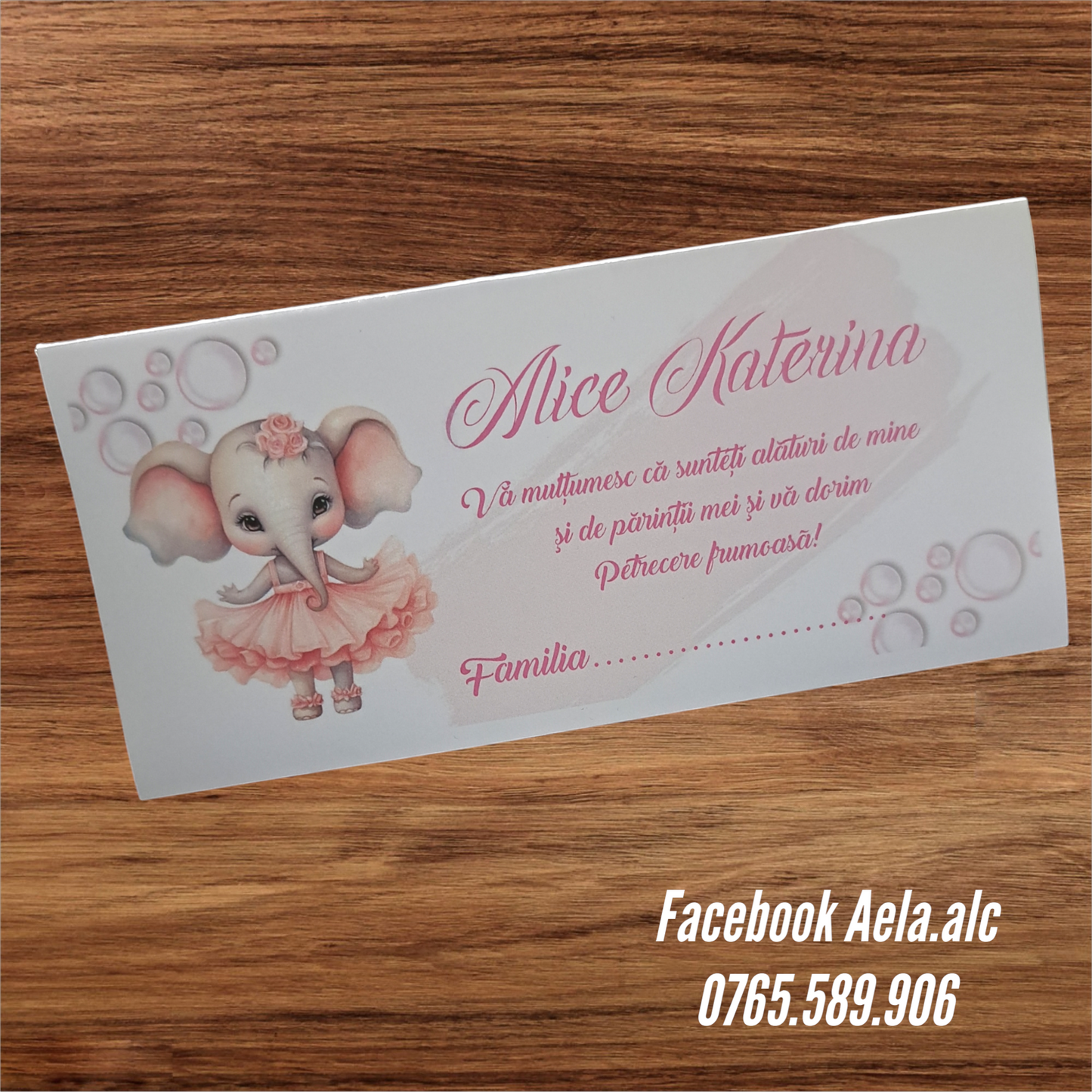 Plic de bani botez Elefanțica balerina cod 63