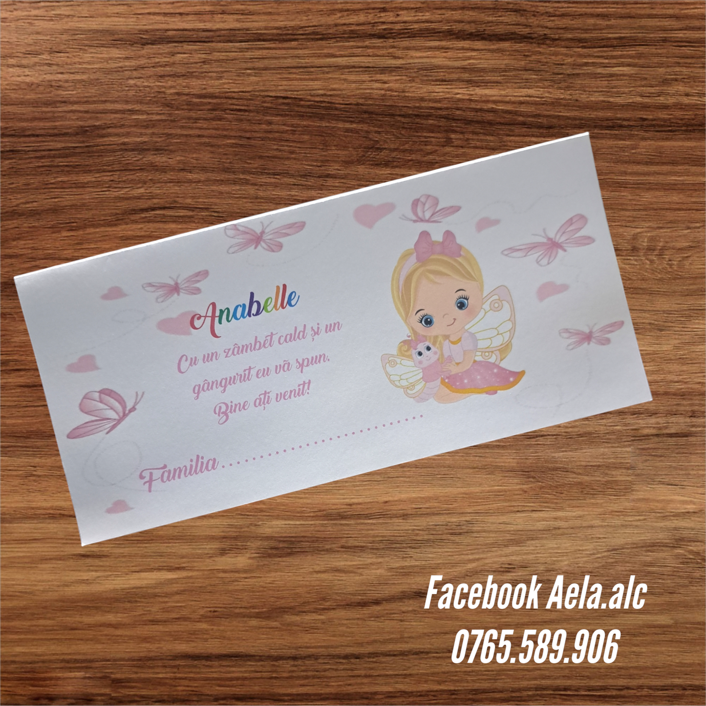 Plic de bani botez zâna roz cu fluturi cod 70