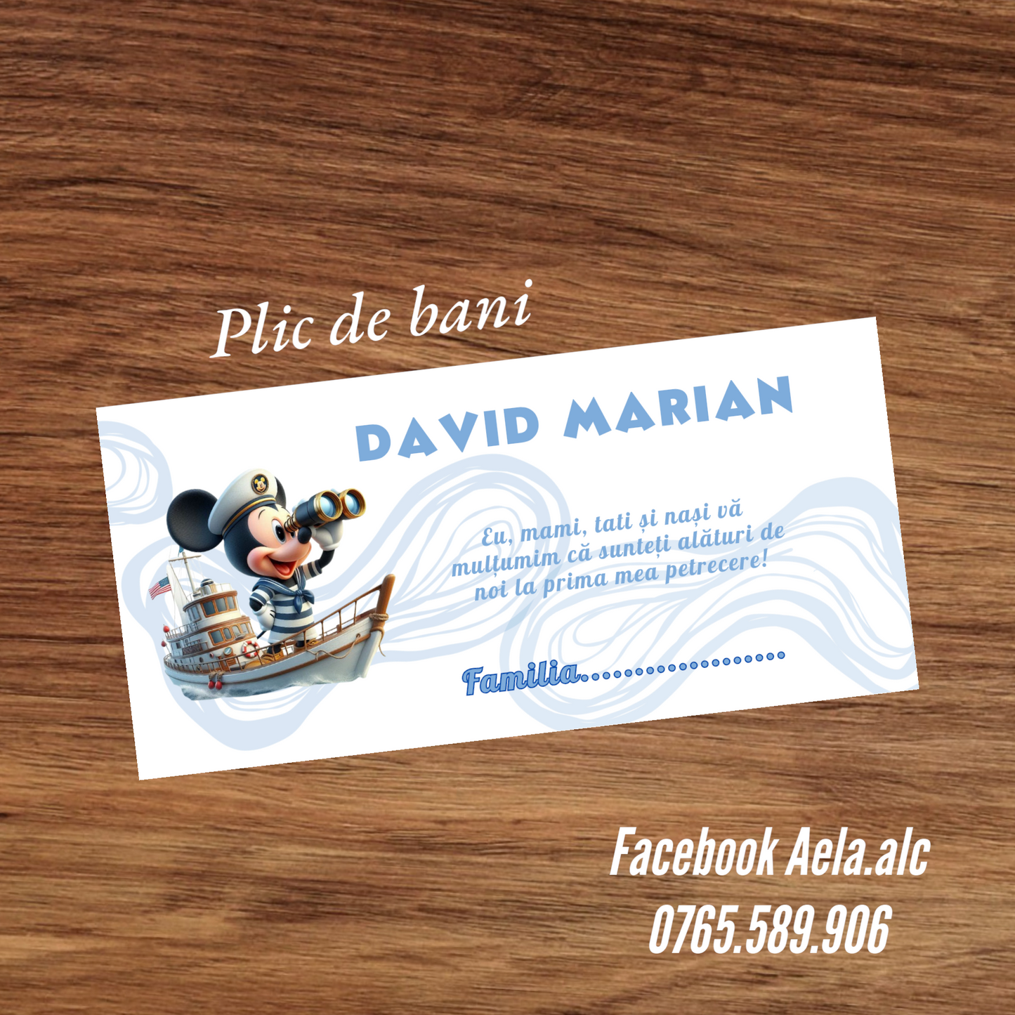 Plic de bani botez bebe mickey vaporaș cod 26