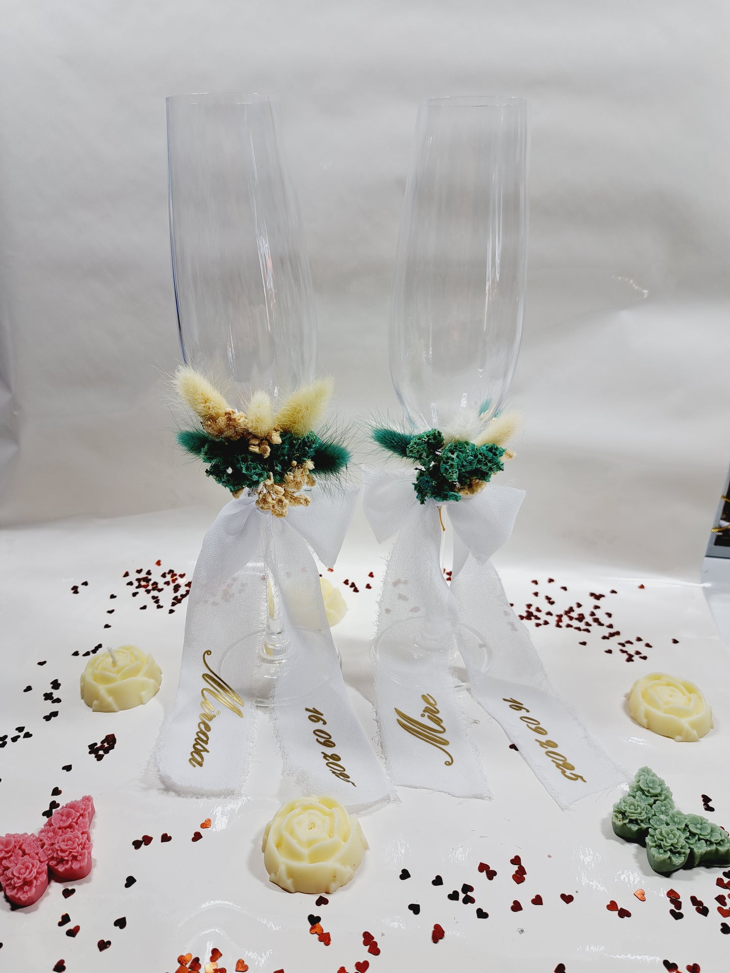 Pahare personalizate flori verzi