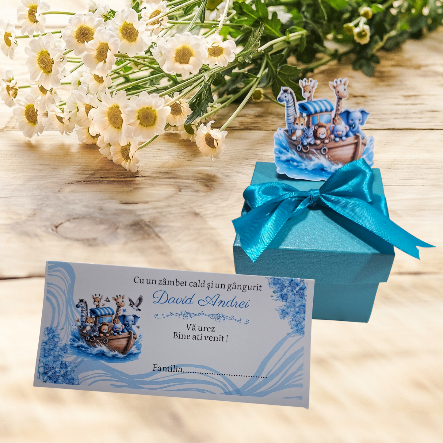 Invitație botez animale safari blue