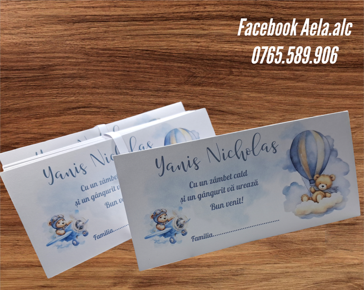 Plic de bani botez ursulet cu avion cod 50