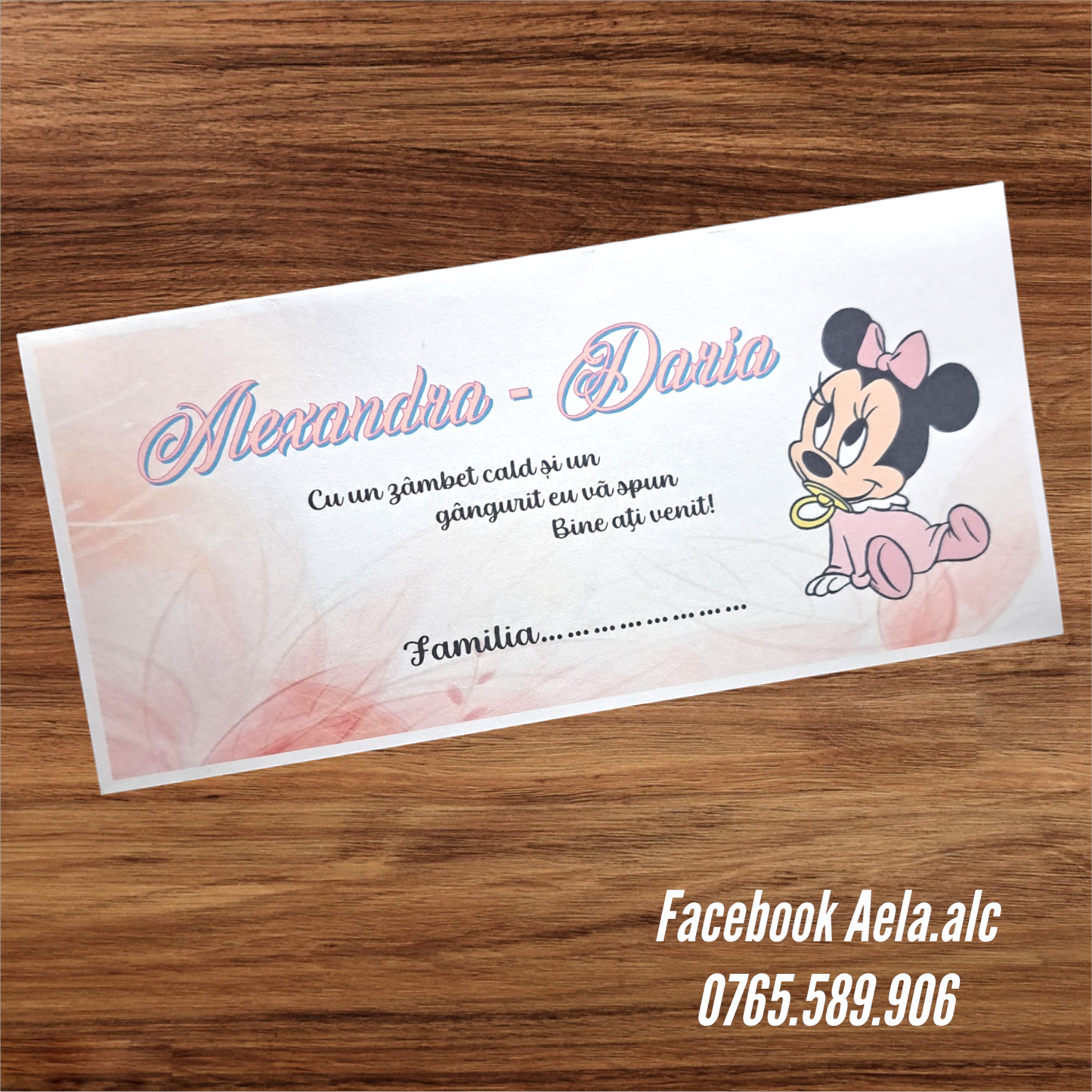 Plic de bani botez Minnie cu suzetă cod 104