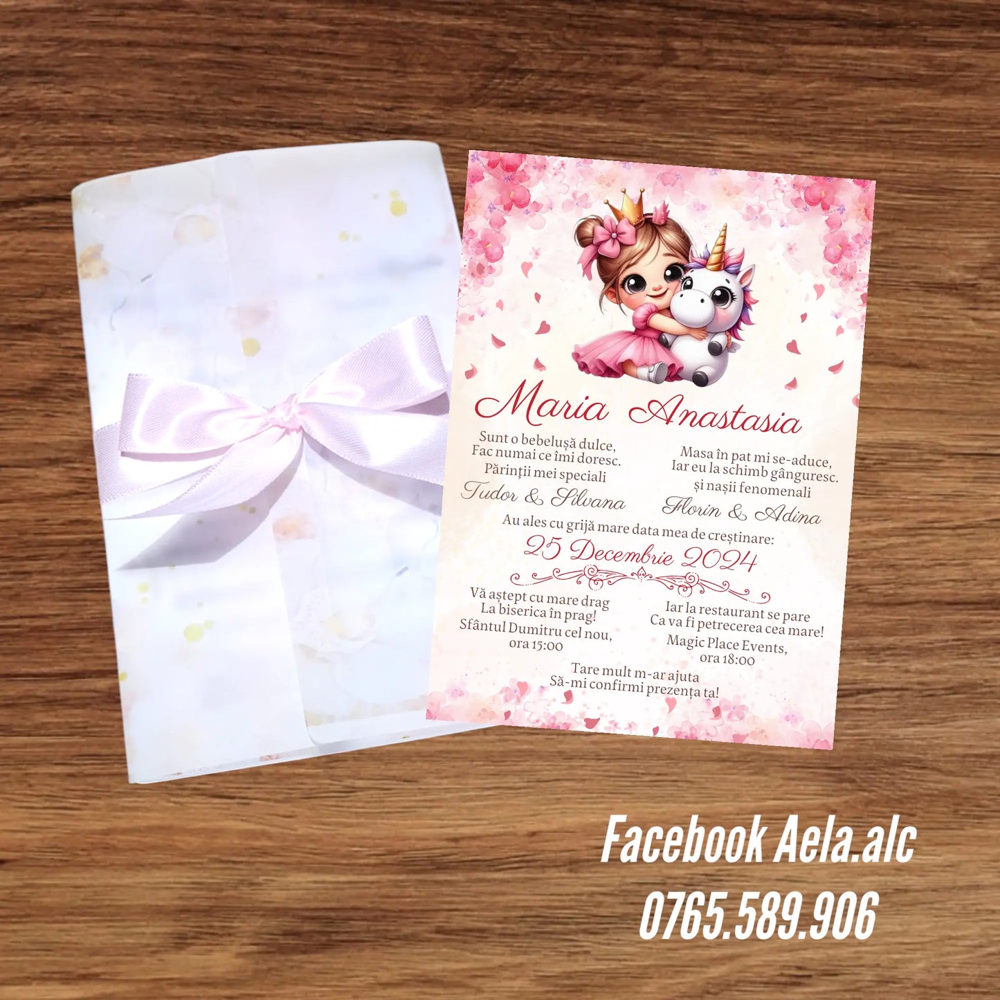 Invitație botez bebe unicorn