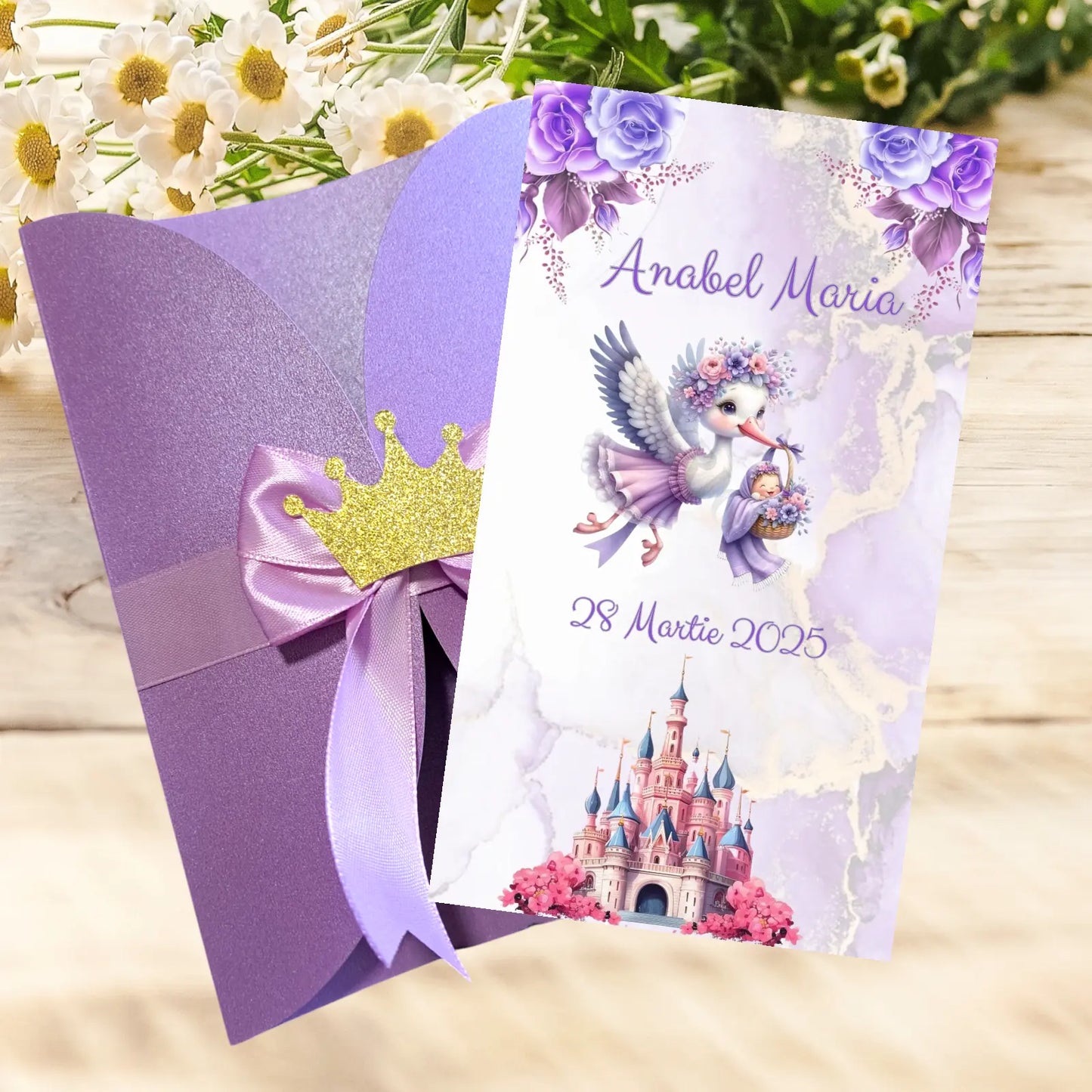 Invitație botez printesa mov