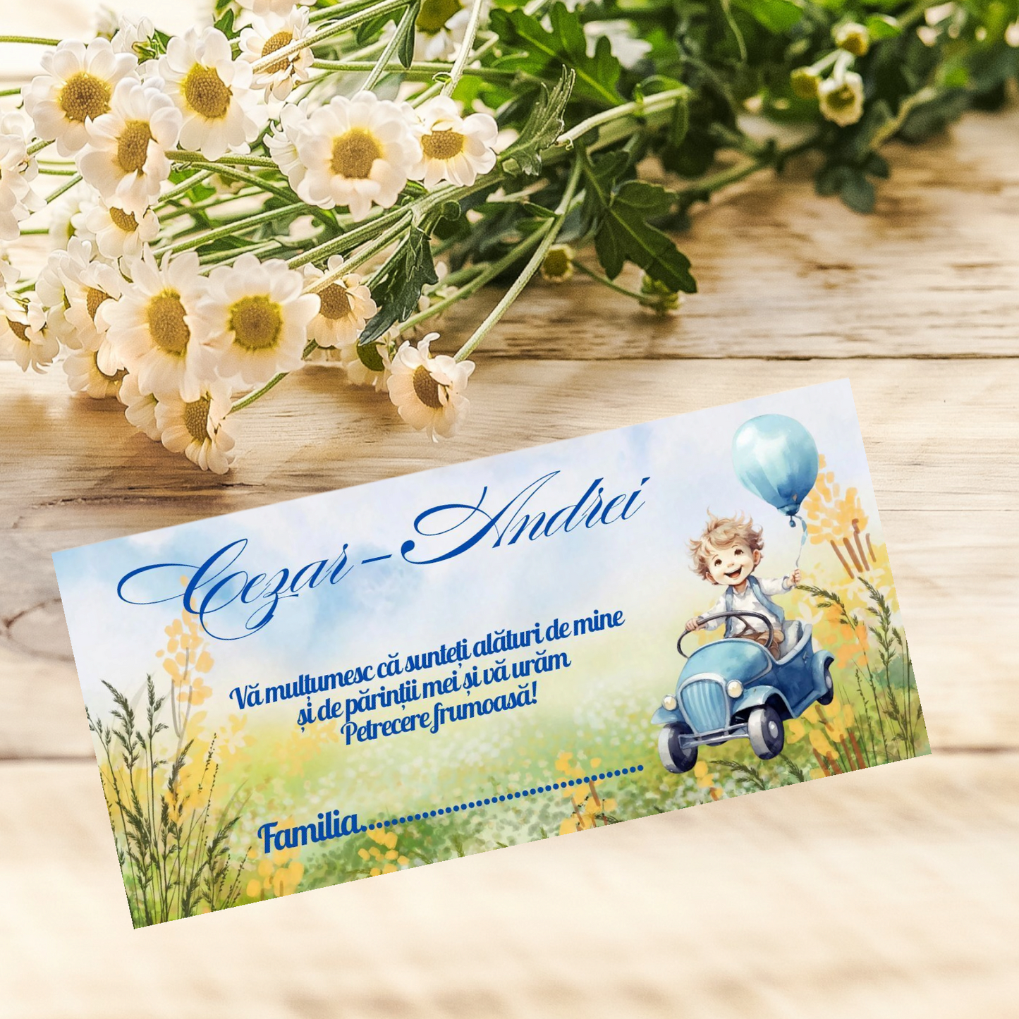 Plic de bani botez masinuta cu bebe cod 4