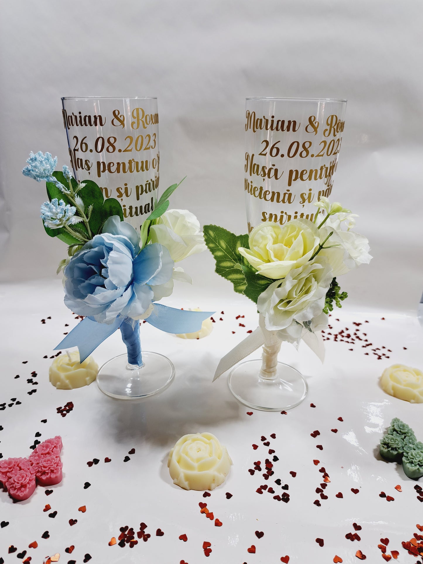 Set 4 Pahare personalizate cu flori