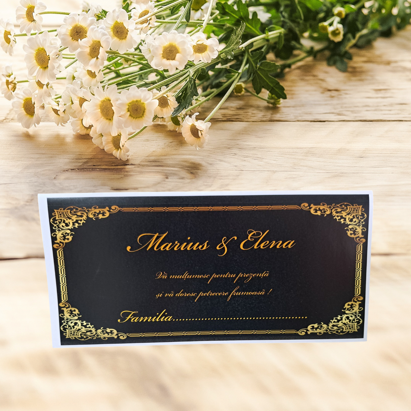 Plic de bani nunta tematica negru cu galben flori