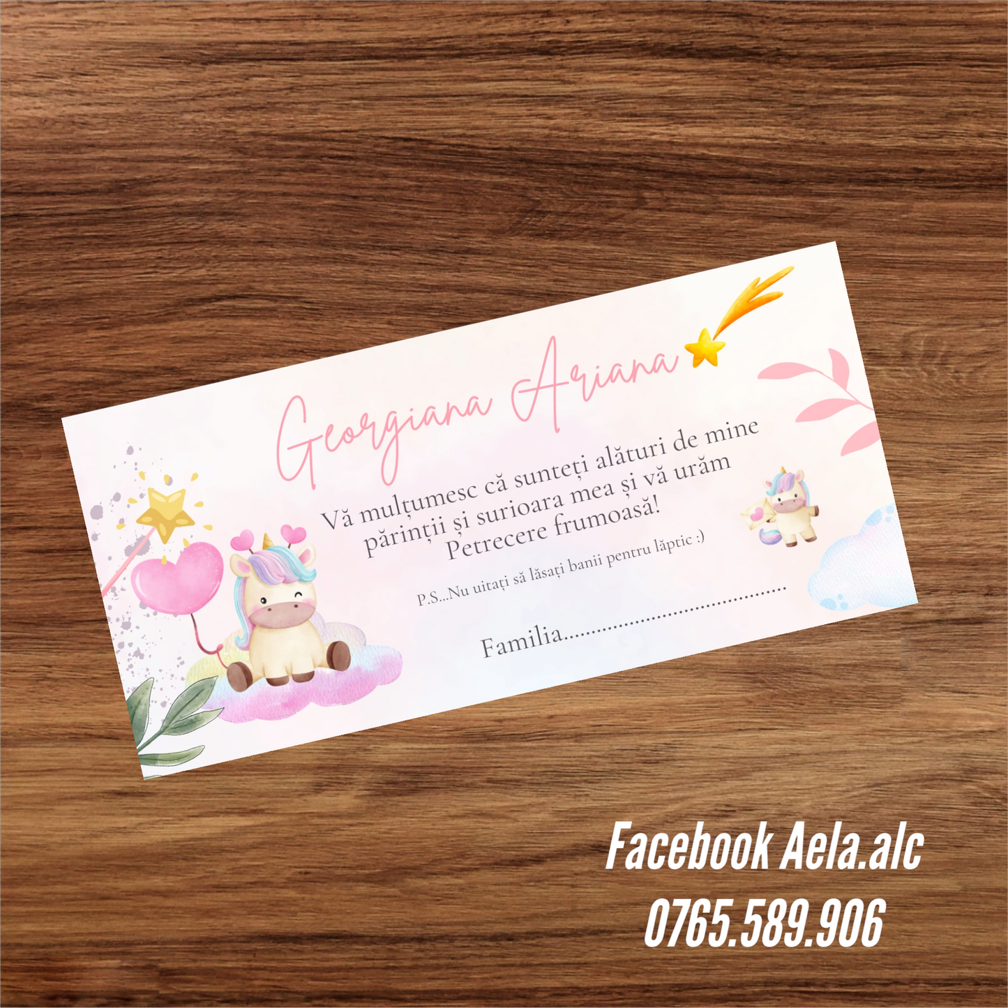 Plic de bani botez bebe unicorn colorat cod 55