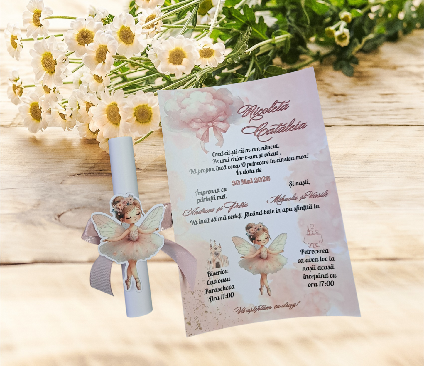 Invitație botez balerina – elegantă și personalizată pentru fetițe