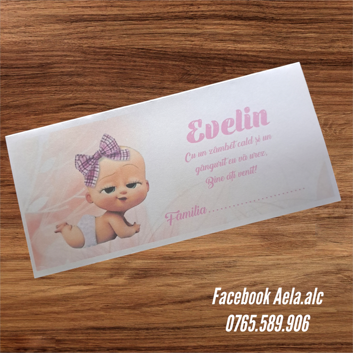 Plic de bani botez Bebelușă roz cod 98