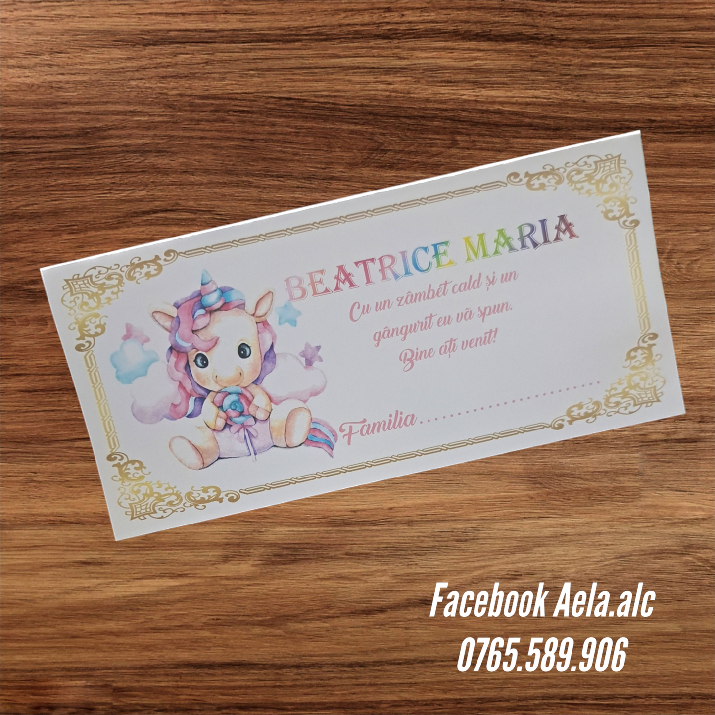 Plic de bani botez Unicorn curcubeu cod 85