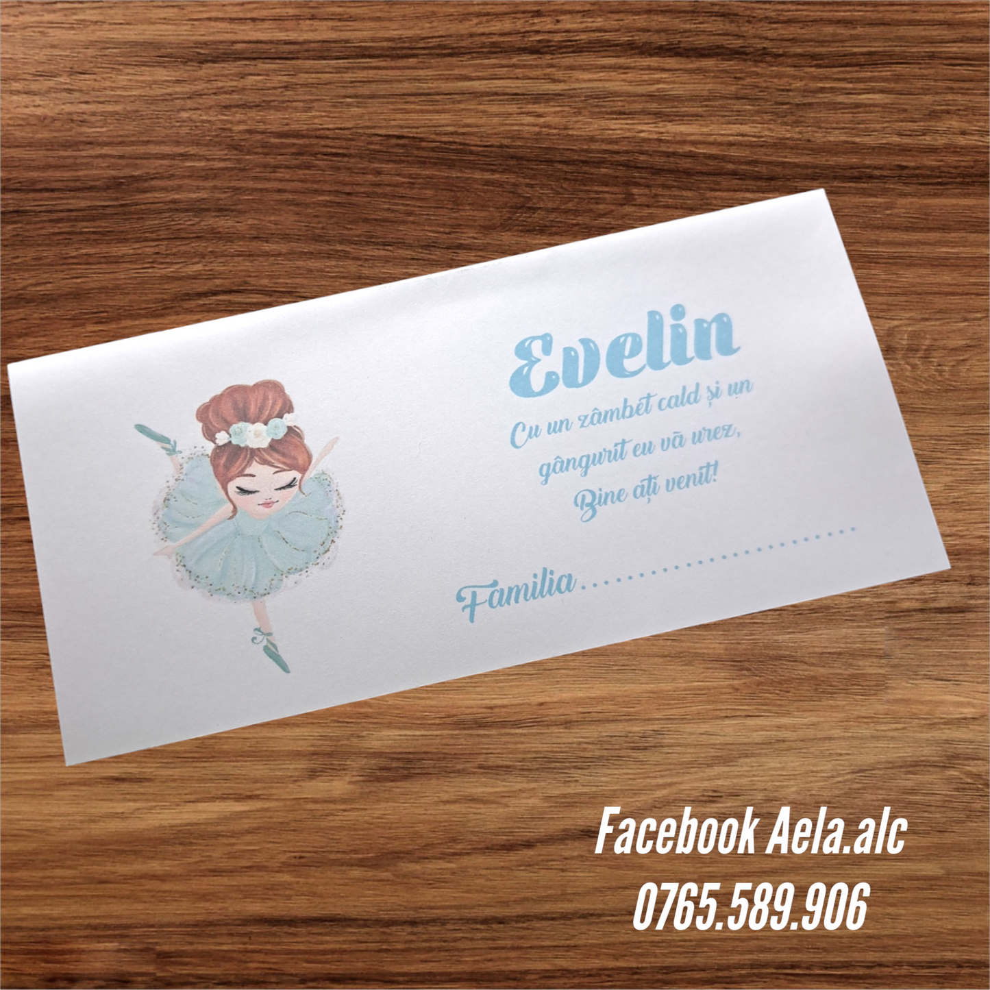 Plic de bani botez Balerina blue cod 106