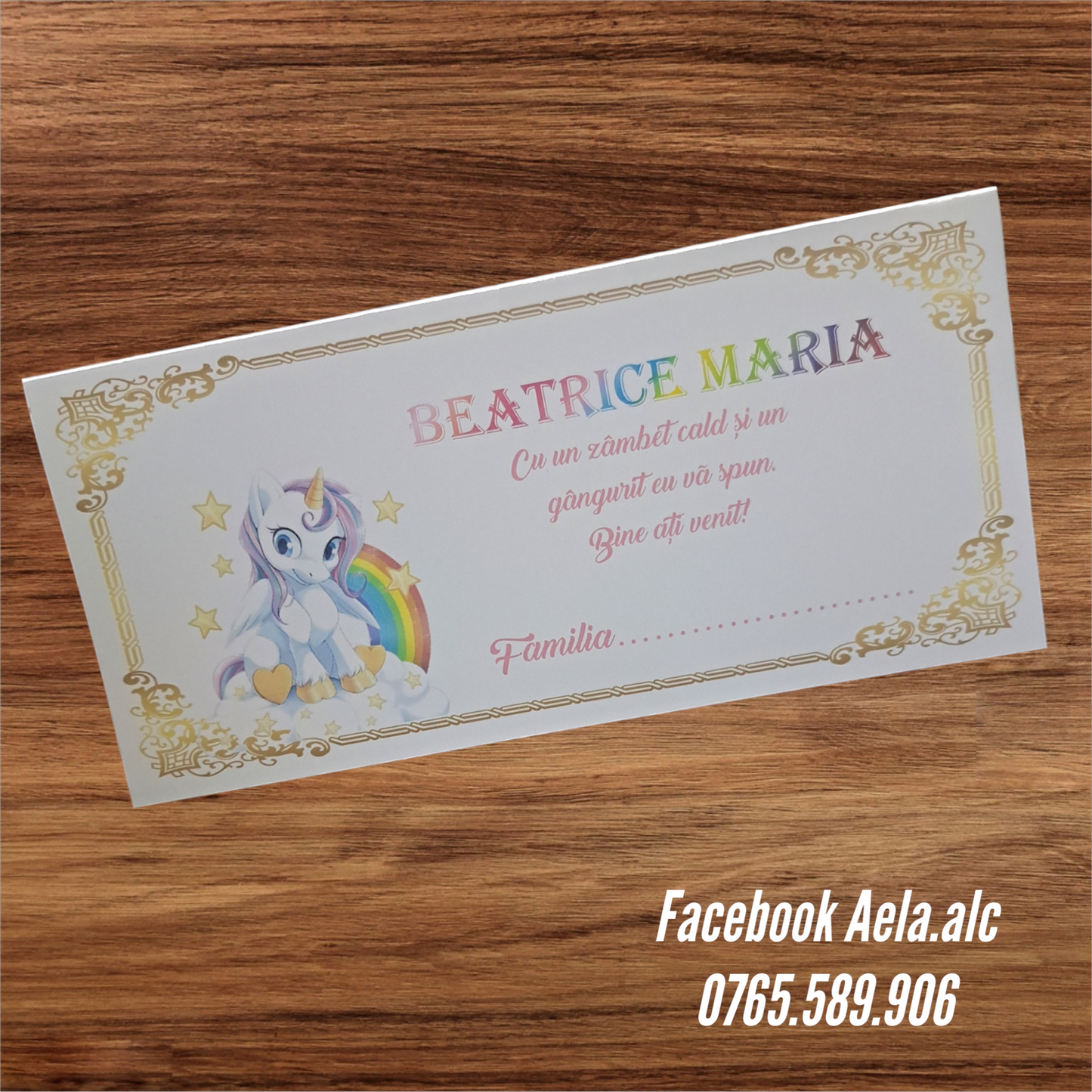 Plic de bani botez Unicorn curcubeu cod 84