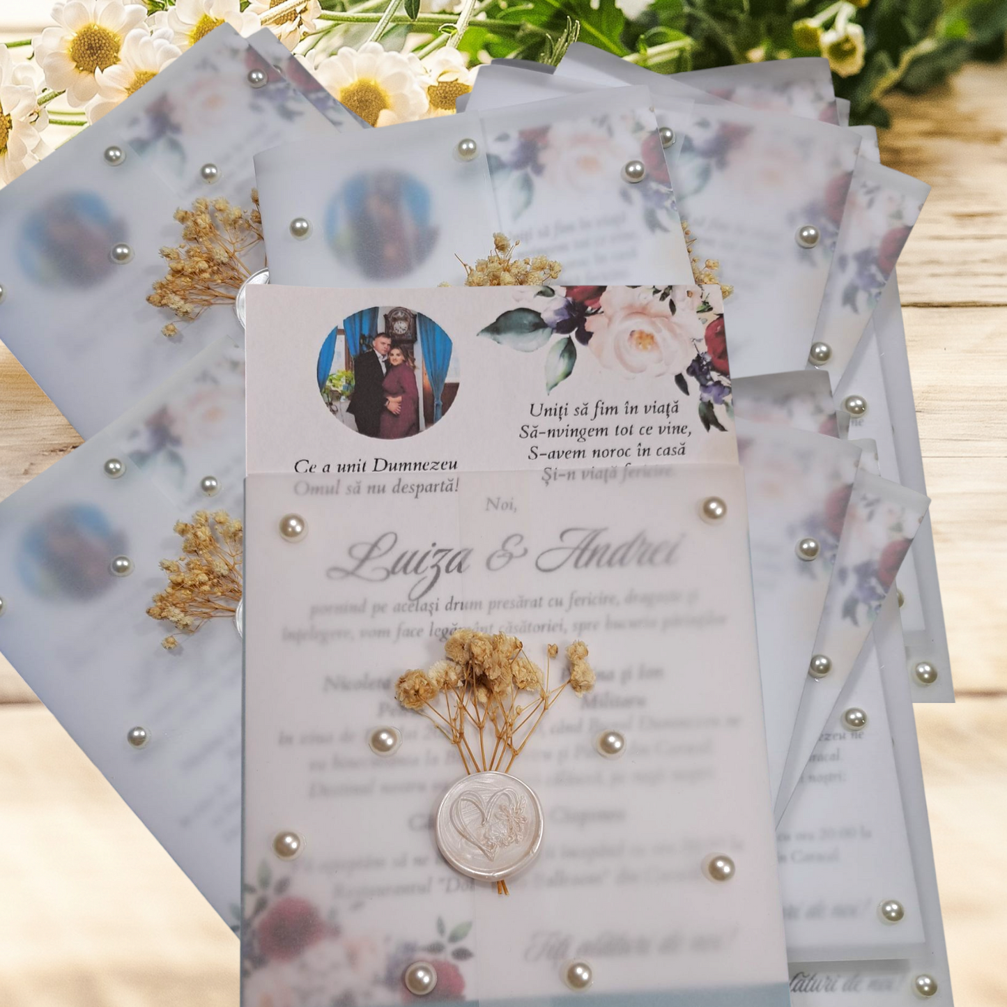 Invitatie nunta cu perle  cod Aela 17