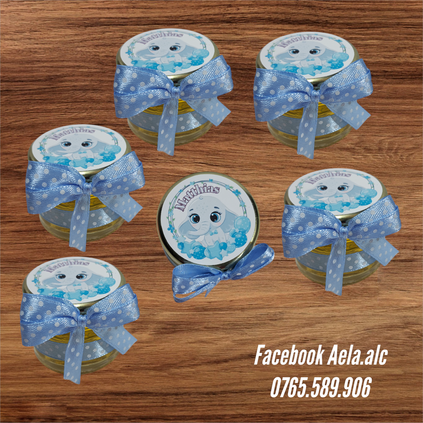 Borcanel cu miere personalizate cu un elefantel dragalas