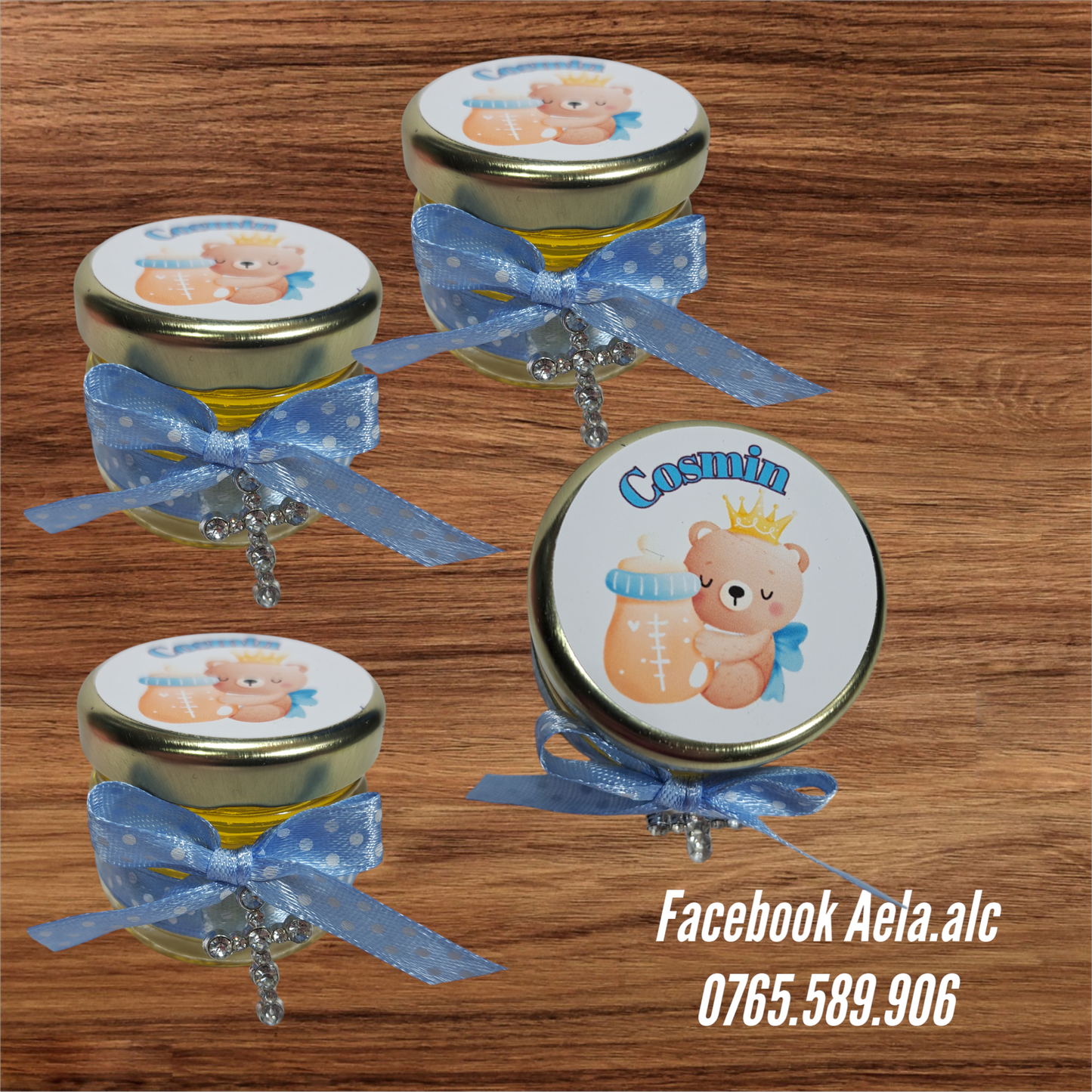 Borcanel cu miere personalizate cu un ursulet dragalas