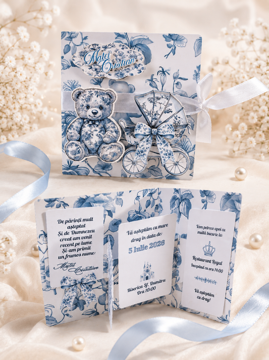 Invitatie botez eleganta ursulet - Aela.alc