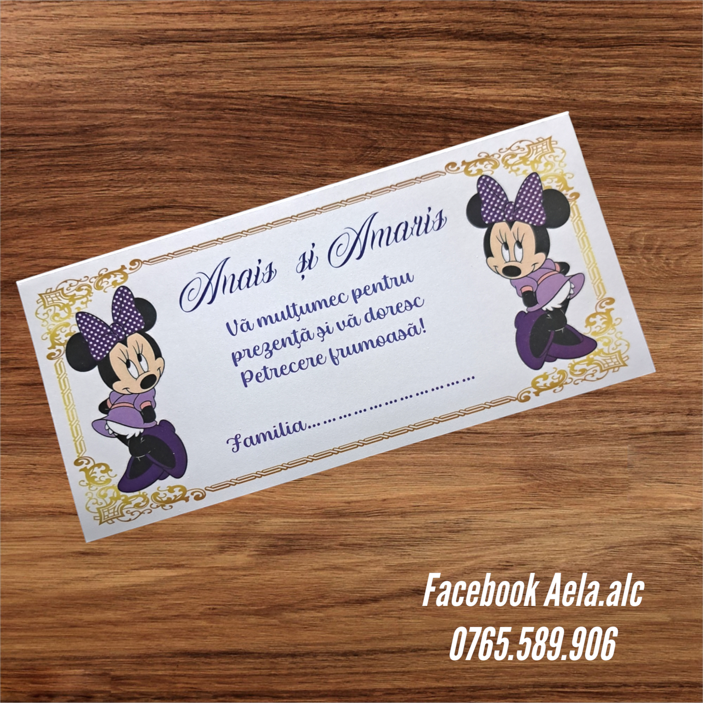 Plic de bani botez Minnie mov gemene cod 72