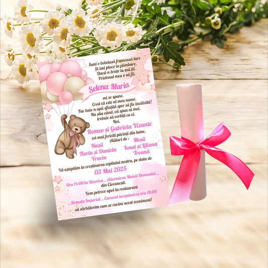 Invitație botez fetita ursulet