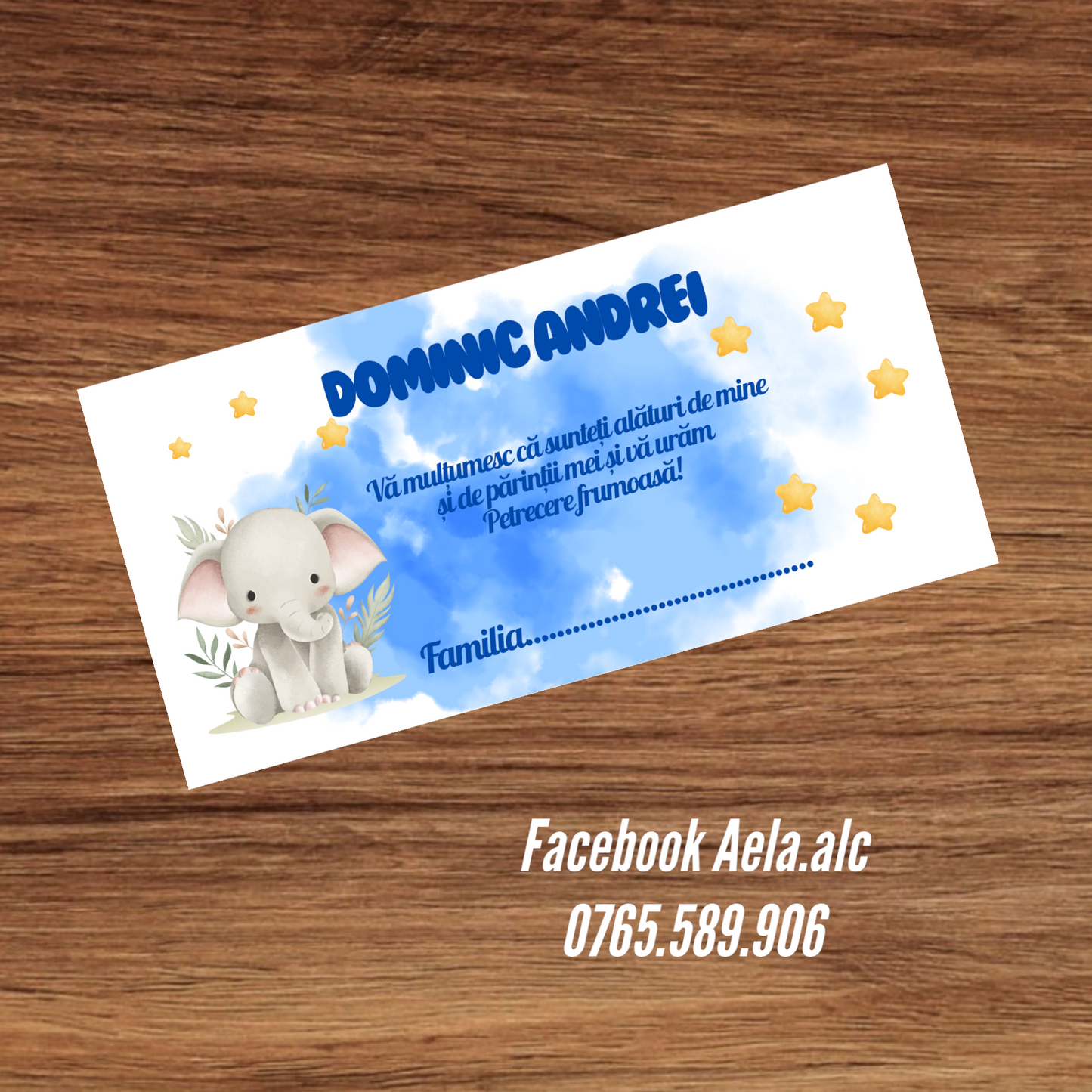 Plic de bani botez elefant cu stelute cod 35