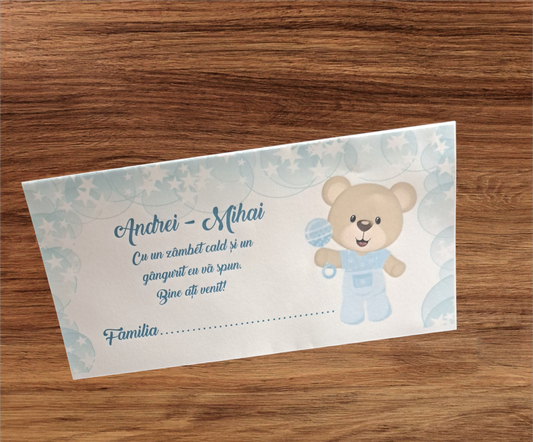 Plic de bani botez ursulet cu jucării cod 119