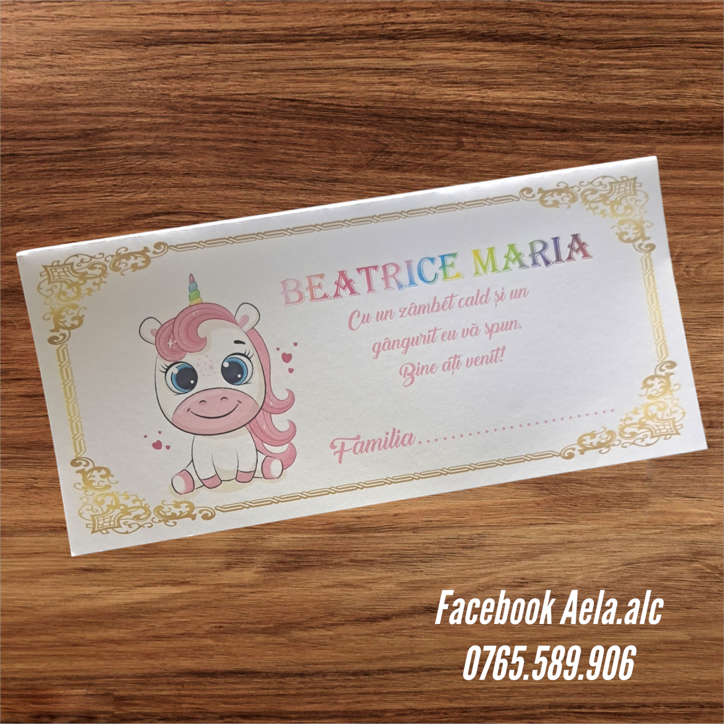 Plic de bani botez Unicorn roz cod 86