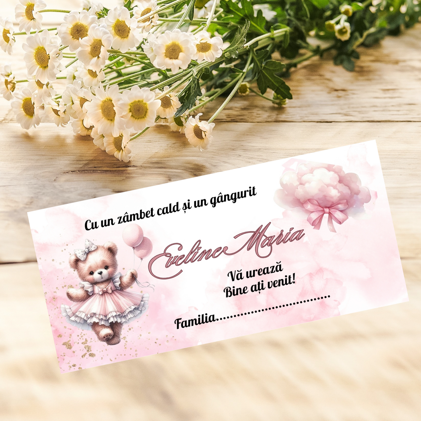 Plic de bani botez ursulet balerina roz cod 13