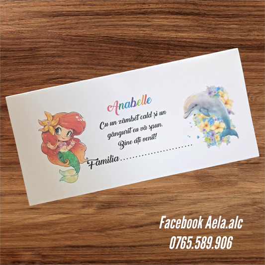 Plic de bani botez Sirena și delfin cod 79