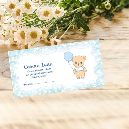 Plic de bani botez ursulet cu baloane  cod 6