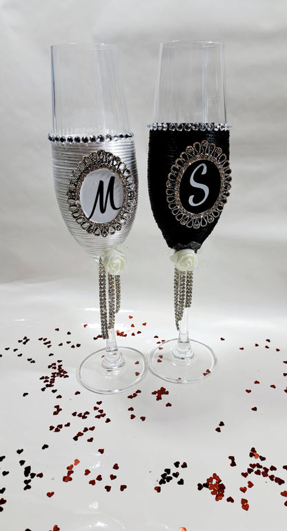 Pahare personalizate Mire și mireasă alb negru