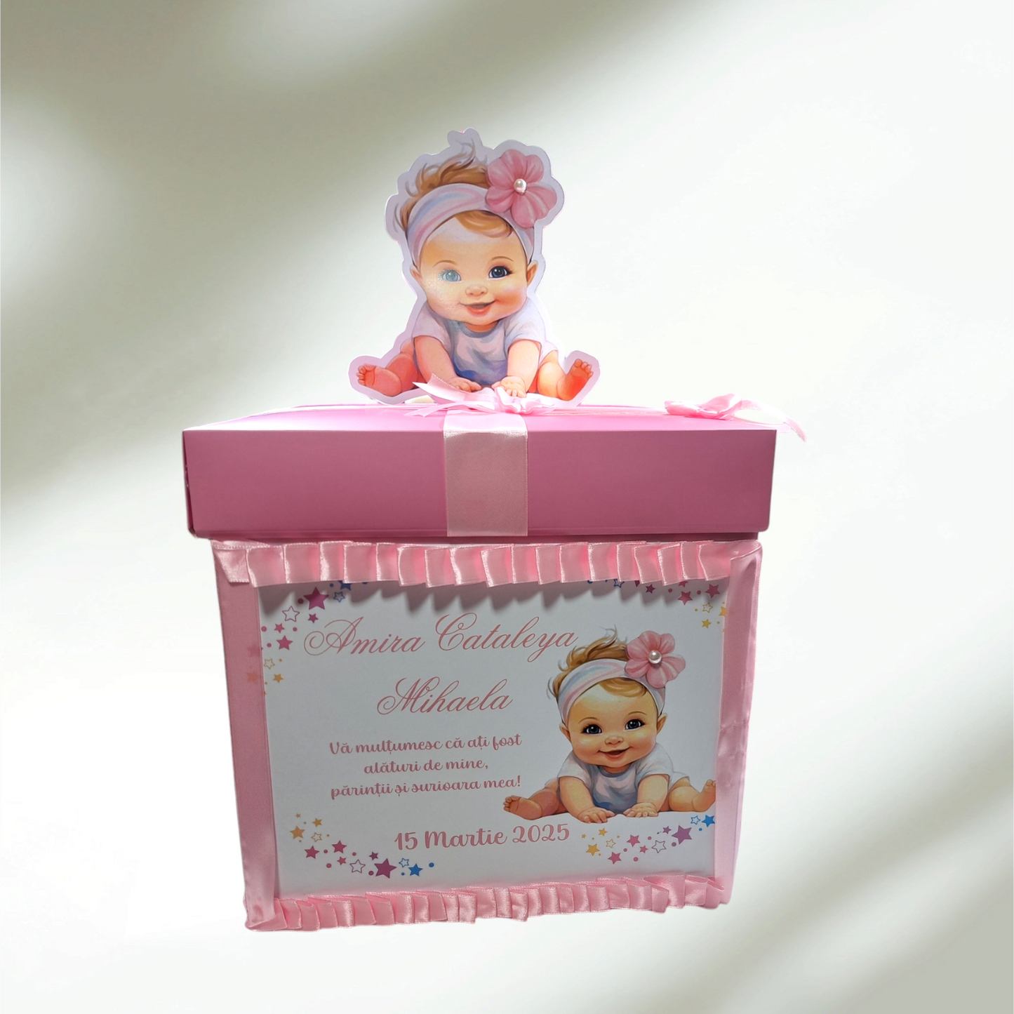 Căsuța de dar botez bebe roz