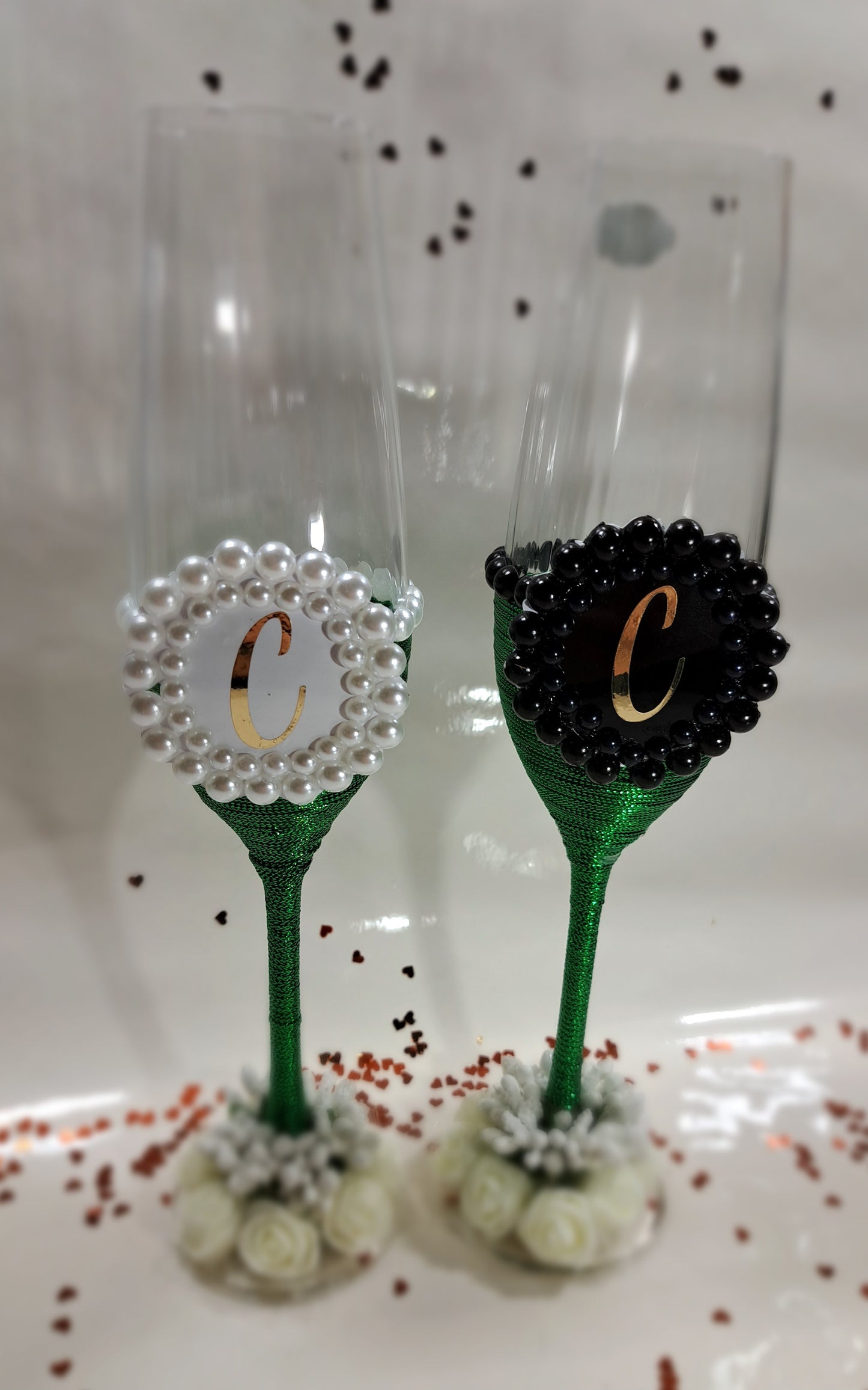 Set 4 Pahare Mire și mireasă verde perle