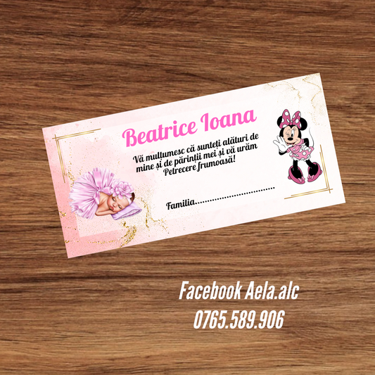 Plic de bani botez Minnie cu  bebe cod 33