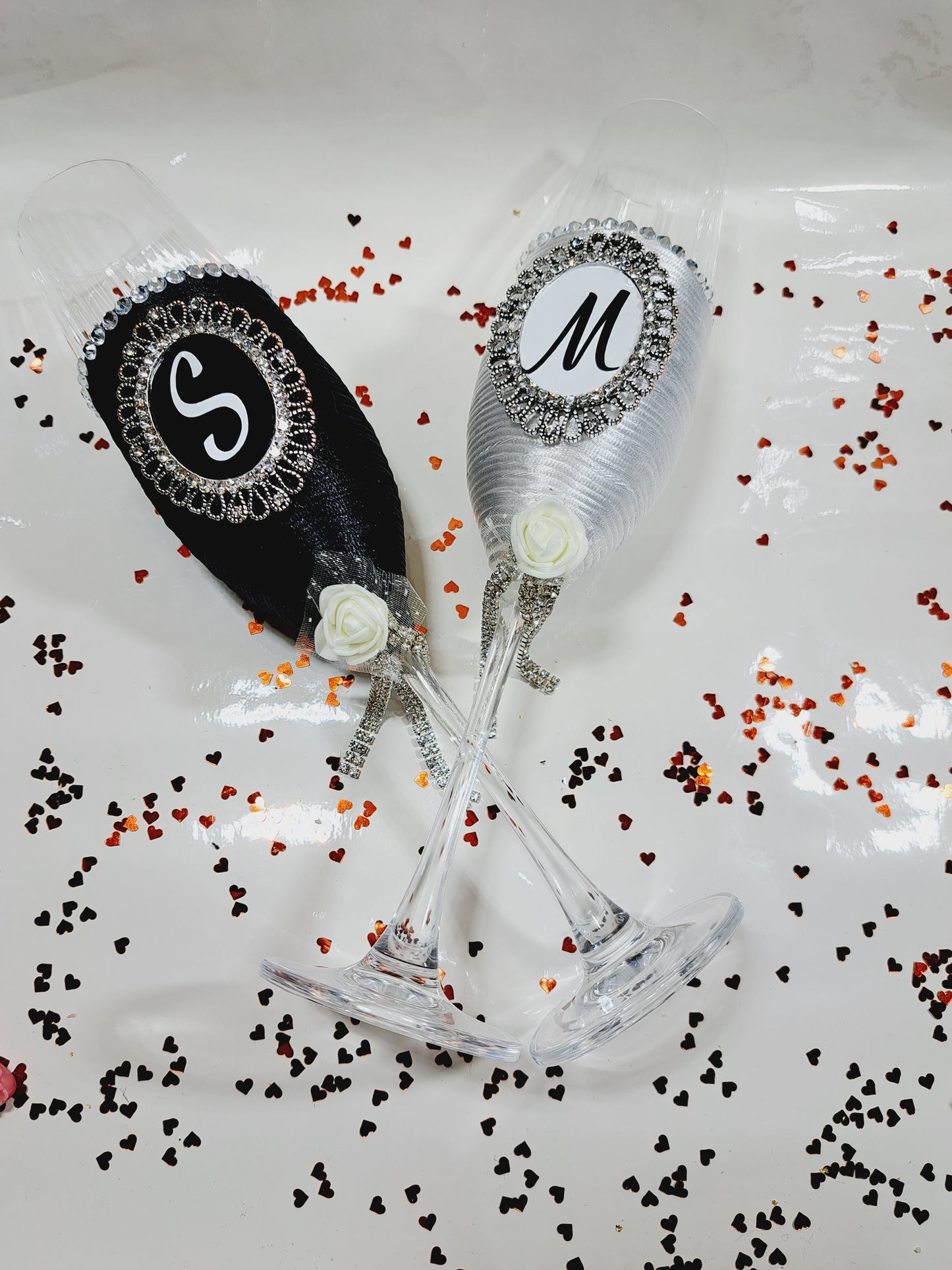 Pahare personalizate Mire și mireasă alb negru