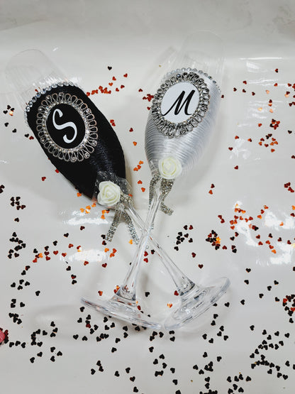 Pahare personalizate Mire și mireasă alb negru
