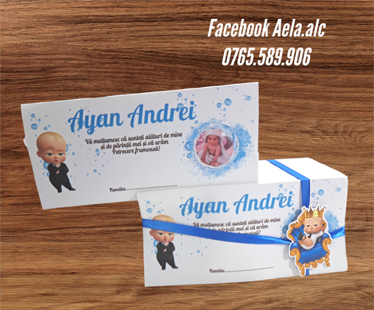 Plic de bani botez bebe boss personalizat cu poza cod 40