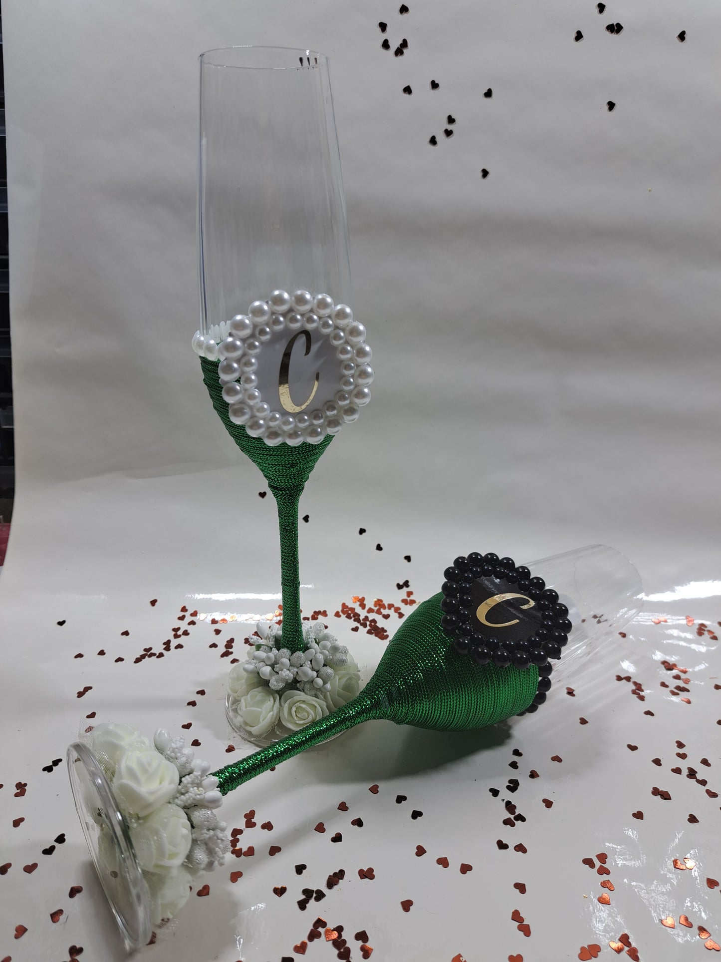 Set 4 Pahare Mire și mireasă verde perle