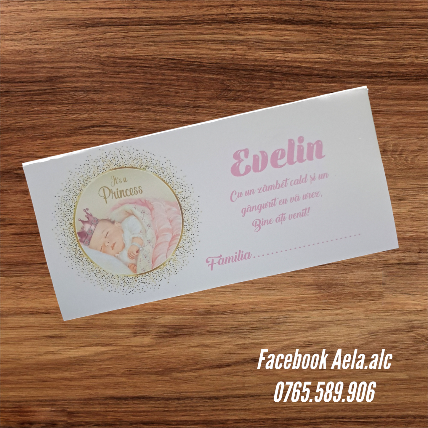 Plic de bani botez printesa roz cod 64