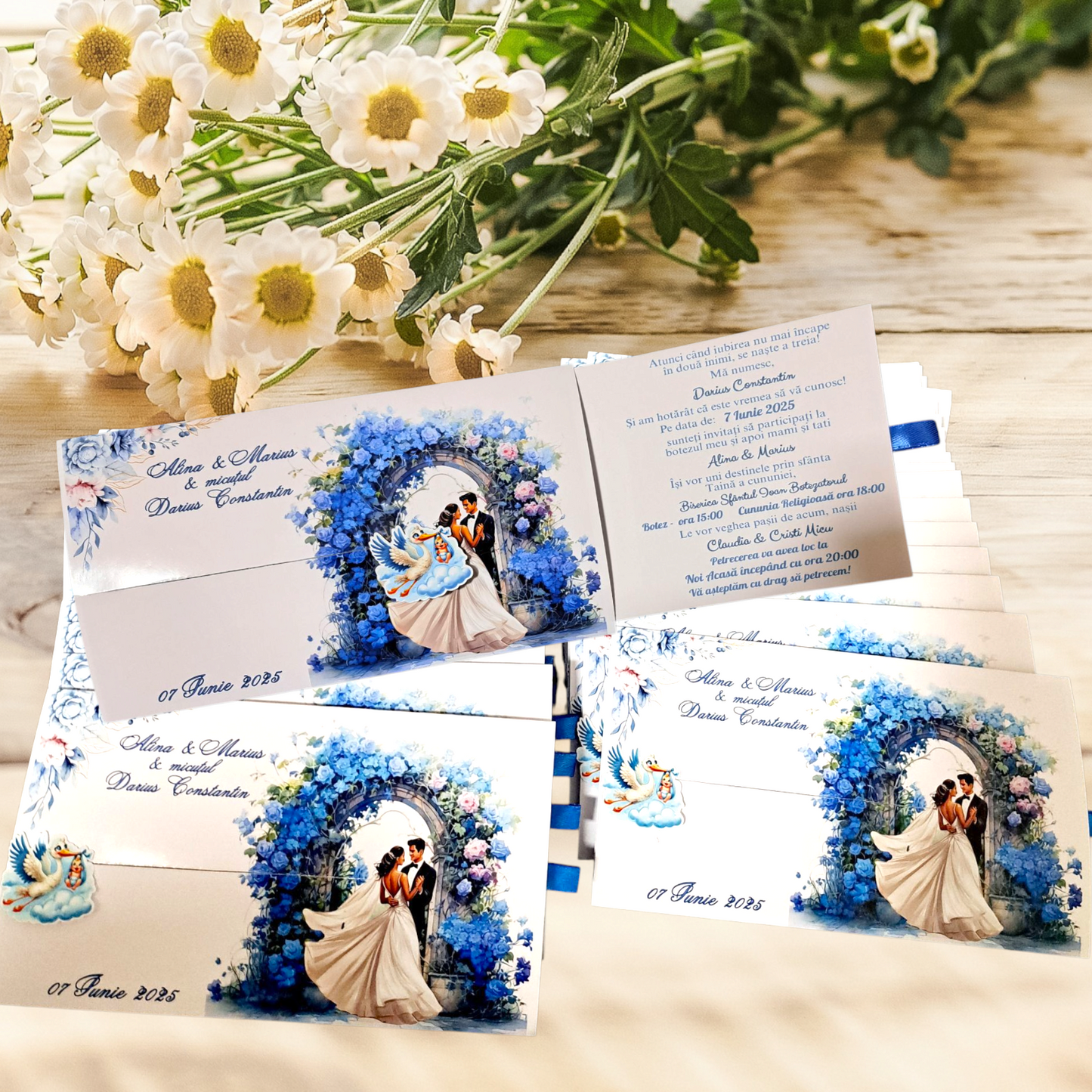 Invitație Blue Nunta și botez