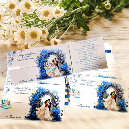 Invitație Blue Nunta și botez