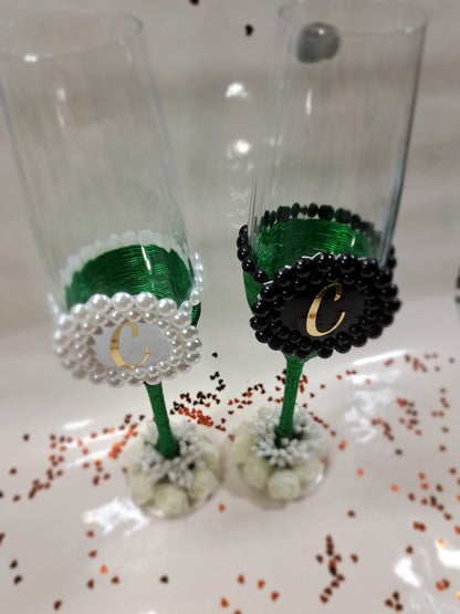 Set 4 Pahare Mire și mireasă verde perle