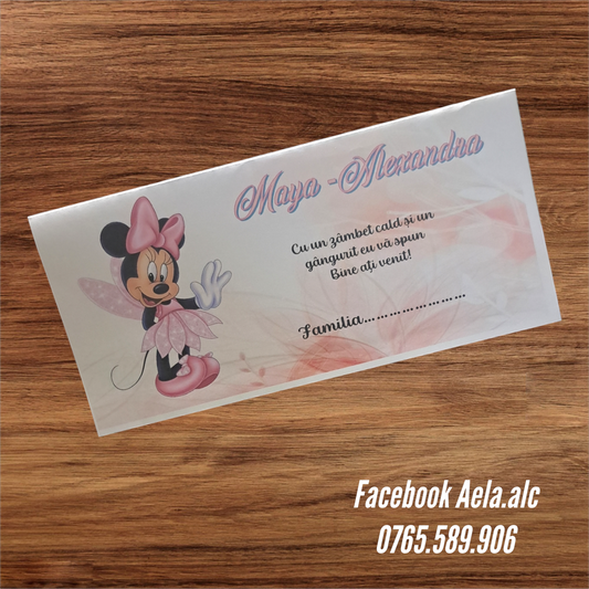 Plic de bani botez Minnie zâna roz cod 87