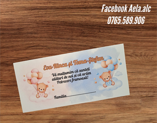 Plic de bani botez ustuleti cu baloane gemeni cod 45