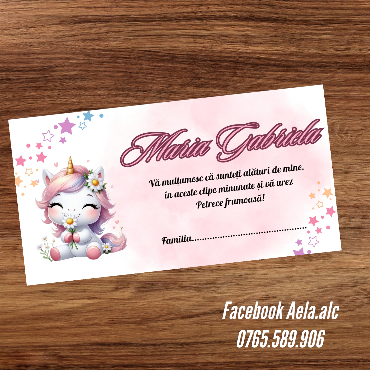 Plic de bani botez unicorn cu stelute cod 52