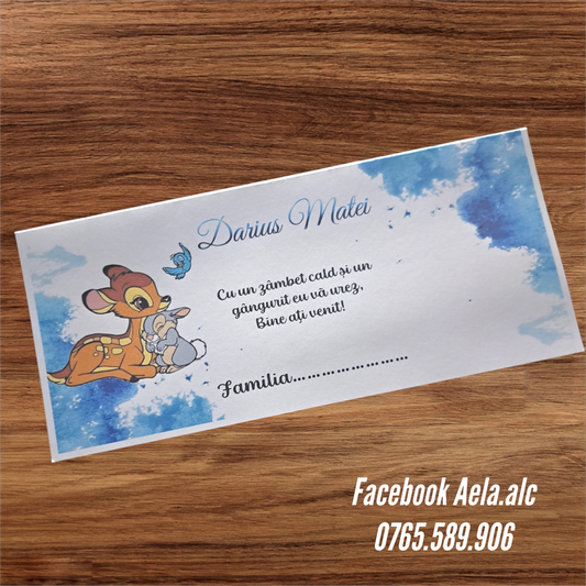 Plic de bani botez Bambi si iepuras cod 73
