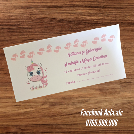 Plic de bani botez unicorn cod 68