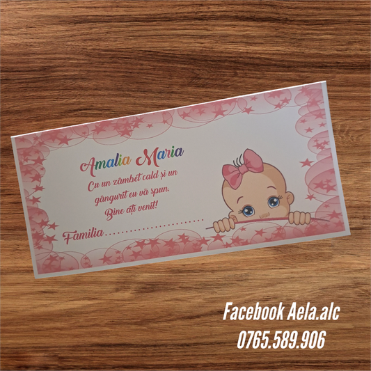 Plic de bani botez bebe roz cod 93